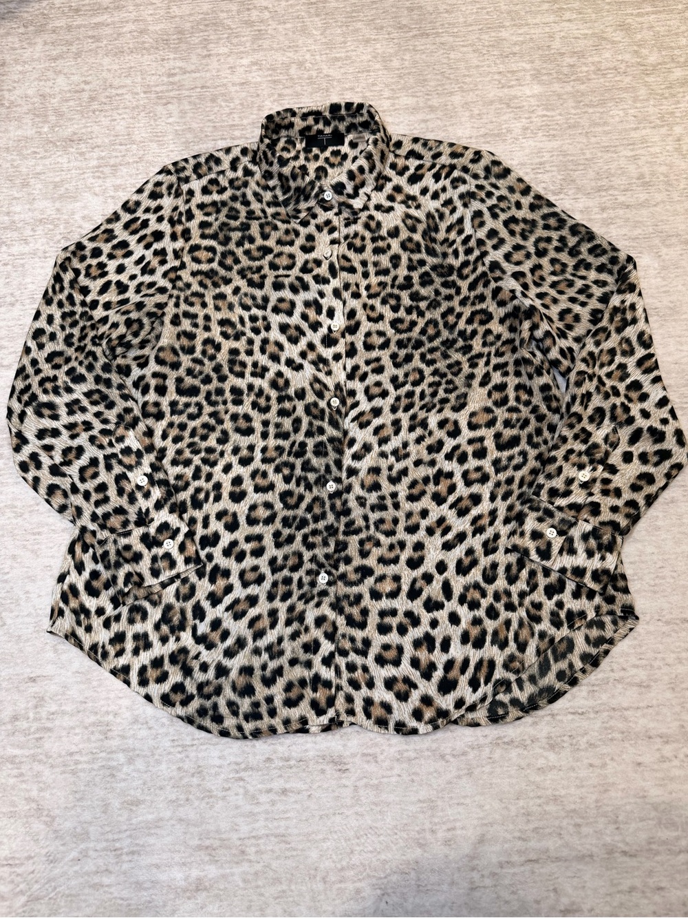 Tahari Leopard Print Button-Up Blouse in Beige and Black